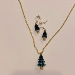 Christmas tree earrings and necklace